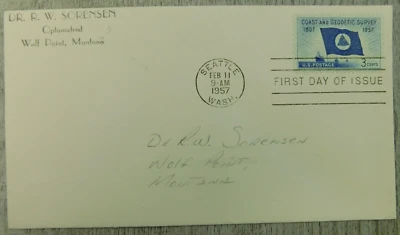 1st Day Issue Coast and Geodetic Survey Seattle WA 1957 VTG Stamp Envelope Cover - Image 1 of 4