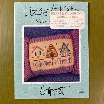 Welcome Friends cross stitch chart Lizzie Kate Snippet S51 with birdhouse charm - Image 1 of 4