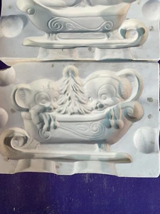 MICE IN SLEIGH Alberta's A-127 Slip Mold Christmas Ornament 3" - Picture 1 of 7