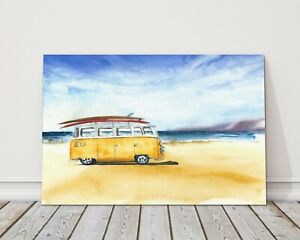 surf bus surfing campervan beach watercolour canvas picture print painting