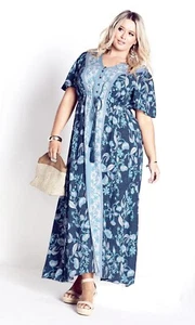 Aveology Evans Navy Kinsley Maxi Dress 22/24 Cottagecore Prairie NEW - Picture 1 of 11