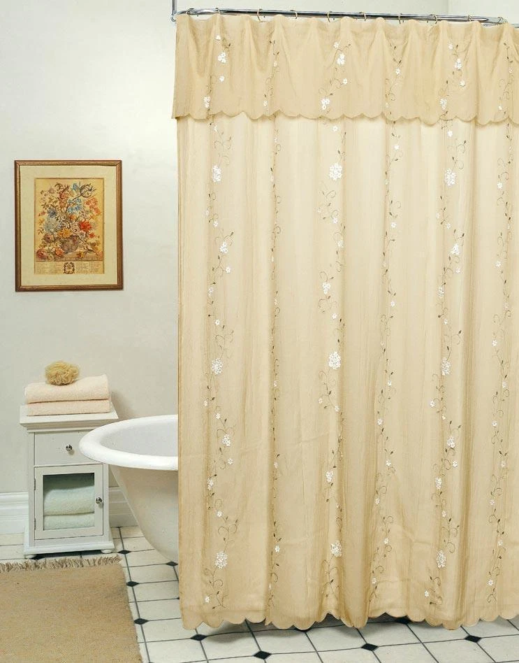 Daisy 3d & Embroidery Fabric Floral Shower Curtain Taupe Tan Creative Linens