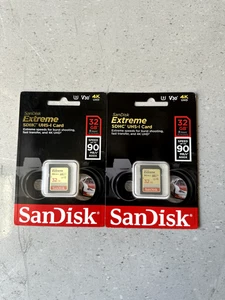 2 Pack SanDisk Extreme 32GB SDHC UHS-I Memory Card - Picture 1 of 1