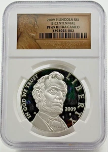 2009-P Lincoln $1 Bicentennial PF69 NGC Silver Commemorative  - Picture 1 of 2