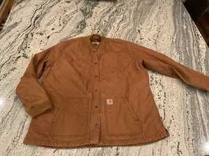 Carhartt Giacca Camicia Trapuntata Donna Relaxed Tela Snap Front 20 Plus Tan - Foto 1 di 8