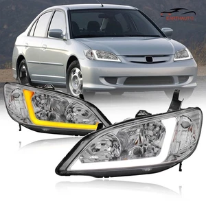 2X LED DRL Bar Headlight Assembly For 2004-05 Honda Civic Sequential Turn Signal - Picture 1 of 17