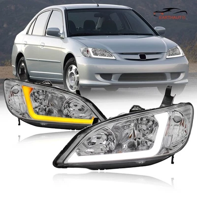 2X LED DRL Bar Headlight Assembly For 2004-05 Honda Civic Sequential Turn Signal - Image 1 of 4