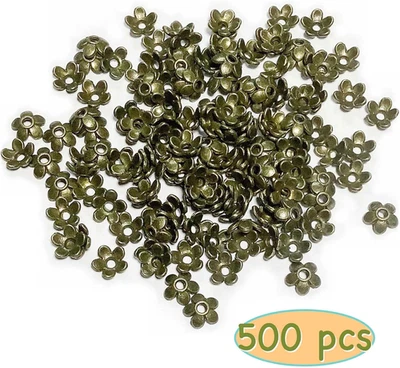 Tapas de cuentas de pétalos de bronce antiguas tapas de cuentas espaciadoras de plata para collar de pulsera... Foto 1 de 4