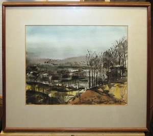 John Angelini 1961 Modernist Landschaft Aquarell aufgelistet New Jersey Künstler - Bild 1 von 7