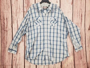 Brooks & Dunn XXL Rodeo Western Pearl Snap Hemd Baumwolle blau kariert Panhandle - Bild 1 von 6