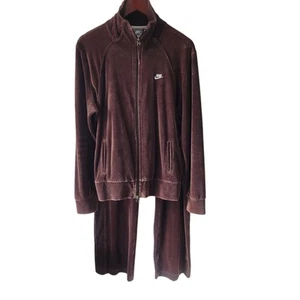 Tuta Nike vintage donna XL 2 pezzi giacca pantaloni velluto marrone Y2K Swoosh - Foto 1 di 9