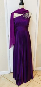 DANCING QUEEN One Shoulder Formal Party Dress Prom Rhinestones Pleated Purple S - Picture 1 of 10