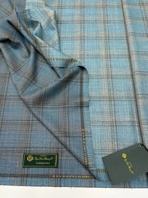 LORO PIANA SUMMERTIME Suiting Fabric Blue Brown Plaid Wool Silk Linen 3.50 meter - Image 1 of 4
