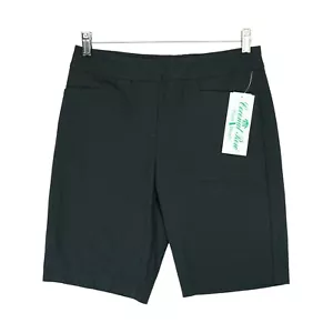 NWT Coconut Row Palm Beach Black Stretch Pull On Bermuda Shorts Women's Size 10P - Picture 1 of 4