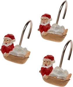 12 ganchos de cortina de resina de cerámica de Navidad para baño navideño Santa en bañera - Imagen 1 de 1