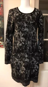 French Connection Size Large Winter Shift Dress Cotton Wool Stretchy Black Grey - Picture 1 of 7