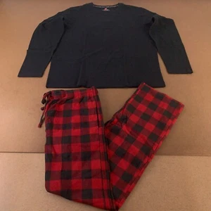 Hanes Men's XLT Black Thermal Top & Red Plaid Fleece Pant 2 Piece Sleep Set NWT - Picture 1 of 16