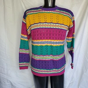 Vintage Throwback Michelle Stuart Women's  Sweater Multicolor Block Design 80s - Picture 1 of 3