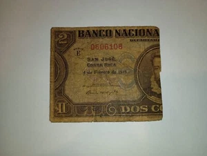 Costa Rica 2 Colones 1942 (half bill only) Ripped Banknote - Picture 1 of 2