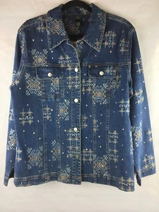 New With Tags Ios Women's Size Large Denim Jacket Lots of Embroidery Details - Picture 1 of 8