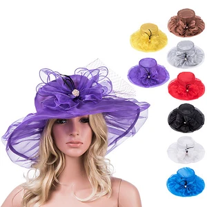 Damenhut breite Krempe Kirche Kentucky Derby Blume Sommer Party formell A342 - Bild 1 von 65