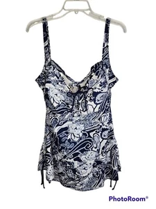 Septangle Plus Size 24W Tankini Swimsuit Blue Adjustable Padded Bra Paisley - Picture 1 of 12