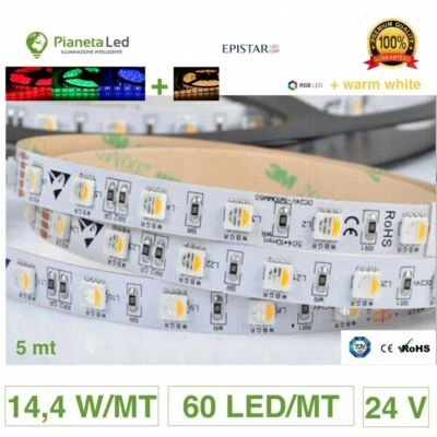 5 METRI STRISCIA 300 LED 5050 SMD RGB + WARM WHITE PER INTERNO IP20 24 V DC - Immagine 1 di 3