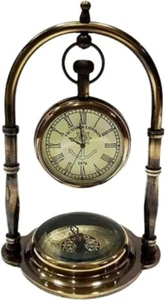Reloj de Mesa Náutico Brújula de Escritorio de Latón con Reloj de Bolsillo Londres. - Imagen 1 de 4