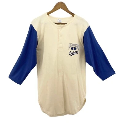 LA Dodgers Jersey Mens Large White Champion Single Stitch Henley Baseball Shirt - Image 1 of 4