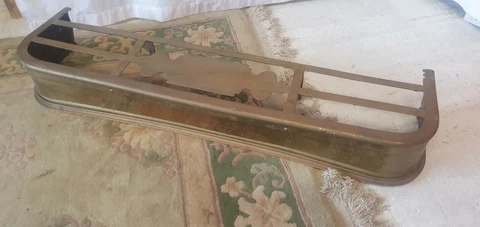 Vintage Brass / Iron Fire Fender + Kettle / Pot Stand Size 44"W x 12"D x 6.25"H Cover