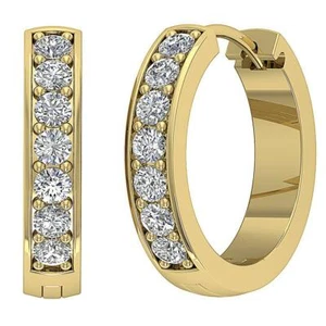 Hoop Earrings SI1 G Natural Diamond 0.25Carat 14k Yellow Gold 0.50 Inch Pave Set - Picture 1 of 12