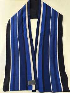 Coach Merino Wool Reversible Scarf Navy & Blue Stripe FLAW - Picture 1 of 6