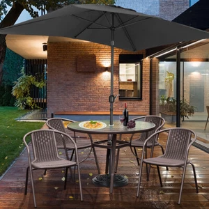Metal Garden Round Patio Outdoor Dining Garden Parasol Table & Rattan Chairs Set - Picture 1 of 26