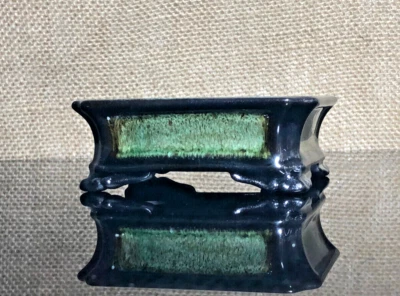 Glazed bonsai pot, Ceramic, picture frame effect, 4 sculptural corners, size3.8" - Image 1 of 4