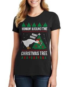 Camiseta para mujer Honkin Around The Christmas Tree Goose Ugly - Imagen 1 de 6