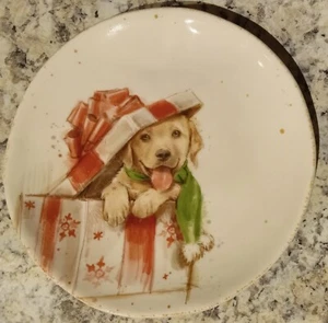 Southern Living Stoneware Christmas Rudy Ladrador Dog Plate 8.5” Puppy Present - Picture 1 of 4