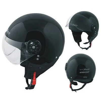 A-PRO Jet Helmet Open Face Demi Motorbike Scooter Custom Avio Clear Visor Black S