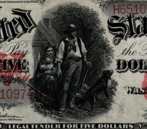 1907 $5 Dollar Legal Tender Fr. 91 WOODCHOPPER PMG 64 Choice Unc (FHE) - Picture 1 of 4