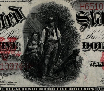 1907 $5 Dollar Legal Tender Fr. 91 WOODCHOPPER PMG 64 Choice Unc (FIZ) - Image 1 of 4