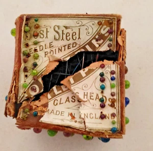 OLD Glass Head Pins multi Color in a box Cube Best Steel - Picture 1 of 5