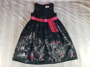 Rare Editions PARIS Eiffel Tower Black Pink Bow Girls Formal Dress Size 6 $145 - Picture 1 of 13