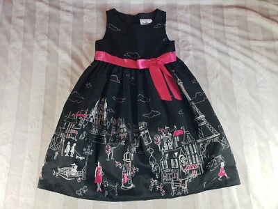Vestido Formal Raras Ediciones PARÍS Torre Eiffel Negro Rosa Lazo Niñas Talla 6 $145 Foto 1 de 4