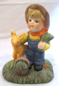 Country Boy with Deer Figurine 4" x 3.5" Farmhouse - Picture 1 of 5
