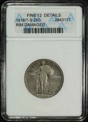 1918/7 S Overdate Standing Liberty Silver Quarter Old Soap Box ANACS F 12 Det Cover