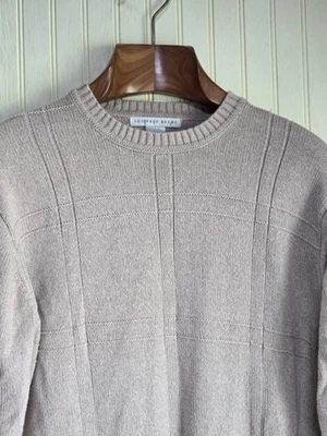 Geoffrey Beene Sweater Mens Medium Beige Tan Cotton Crewneck Textured Knit - Image 1 of 4