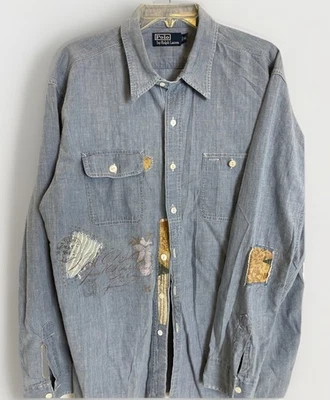 Polo Ralph Lauren Patchwork Button Down Shirt Size XL Denim Floral Boho - Image 1 of 4