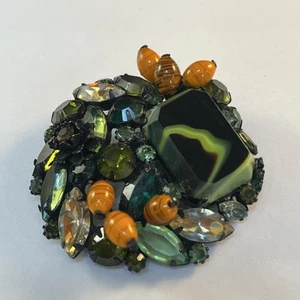 Unique, Vintage Large RARE Unsigned Alice Caviness Brooch Green & Orange - Bild 1 von 9