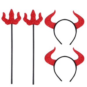 4pcs Horn Hair Devil Trident Halloween Devil Costume Set Cosplay Prop (Red) - Imagen 1 de 12