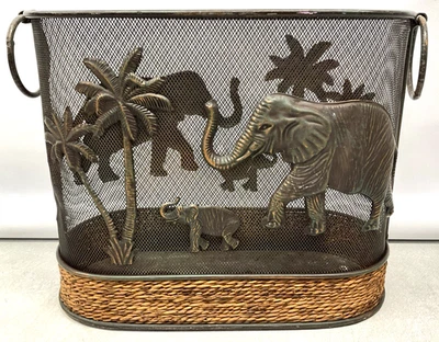 Vtg Metal Wire Mesh Elephant Basket Trash Can Waste Basket African Safari Baby - Image 1 of 4