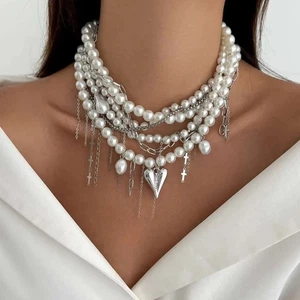 Multilayer Multilayer Beaded Necklace Imitation Pearl Clavicle Chain Girls - Picture 1 of 4